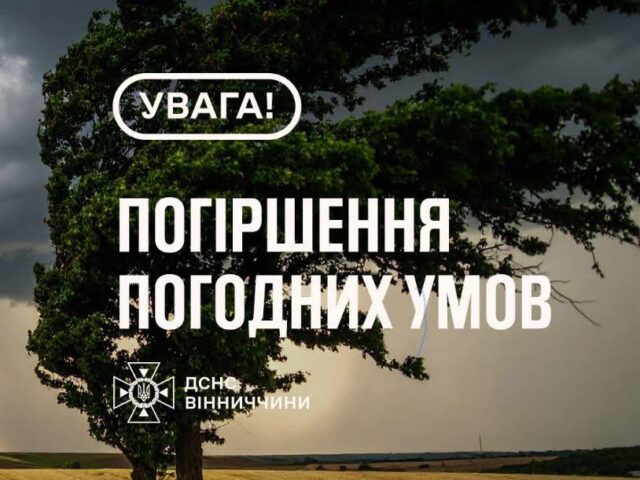 Рятувальники Вінниччини повідомляють: 18 вересня очікуються пориви вітру 15-20 м/с, 1 рівень небезпечності, жовтий