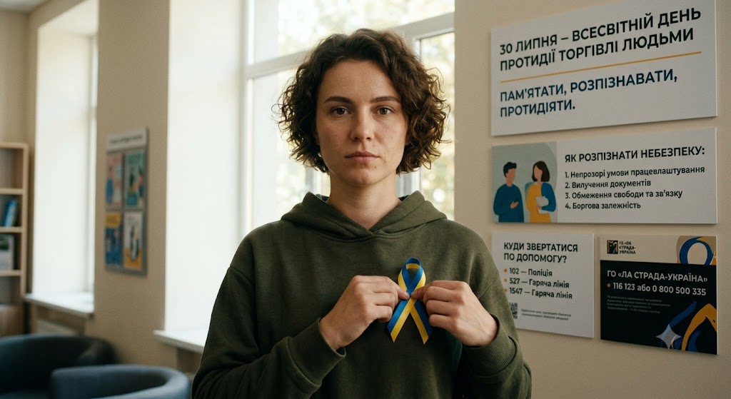 30 липня — Всесвітній день протидії торгівлі людьми: Пам’ятати, розпізнавати, протидіятиЦю дату було започатковано Генеральною Асамблеєю ООН у 2013 році, щоб привернути увагу до проблеми, яка, на жаль, залишається однією з найгостріших у XXI столітті.